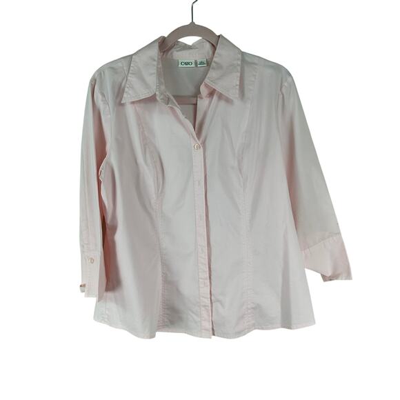 Cato Light Pink Button Front Blouse Size L Stitch Detail 3/4 SleeveCan - Picture 8 of 8